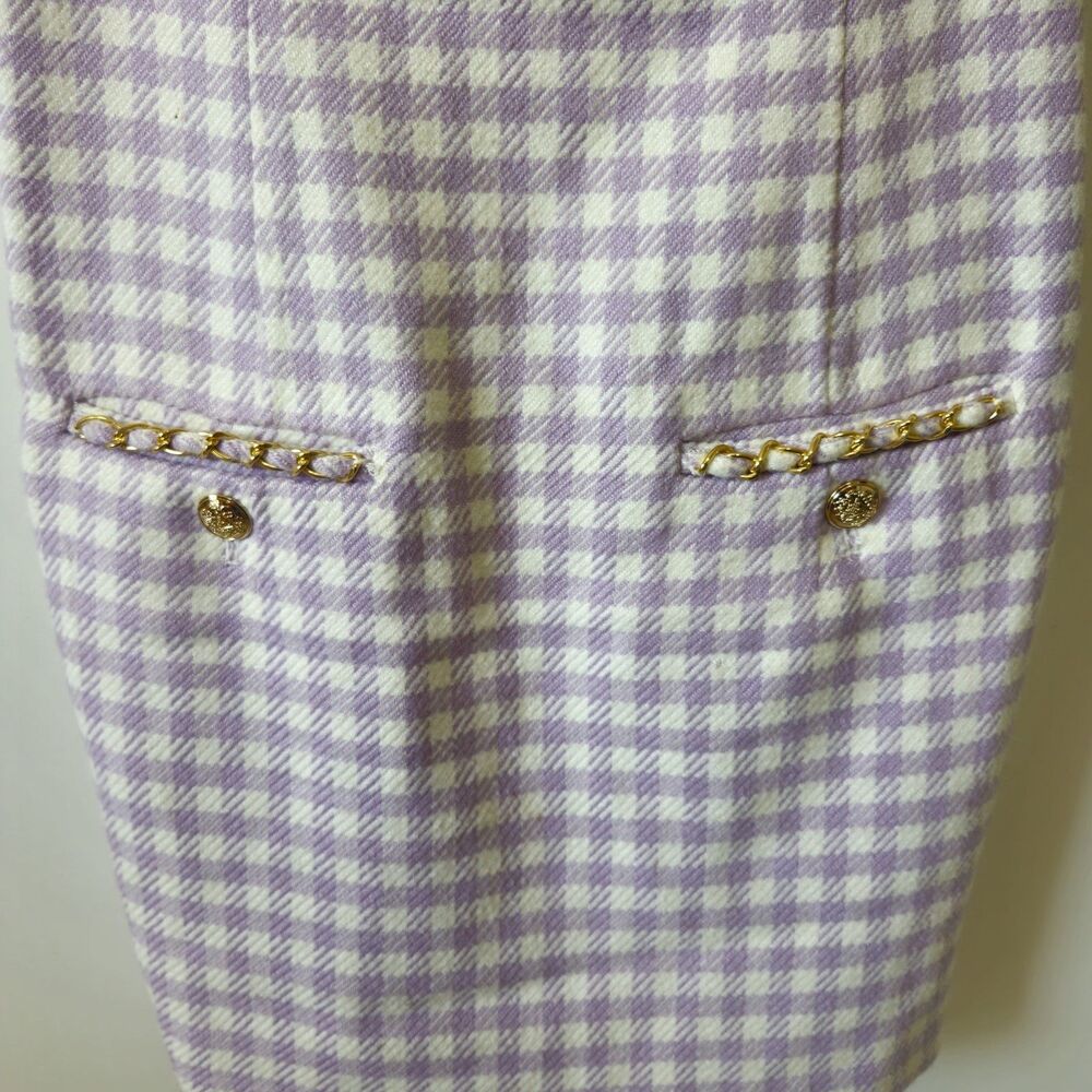 GUESS Caroline Tweed Mini Dress Purple Gingham Chain Strap Size 6 Chic - Picture 3 of 16